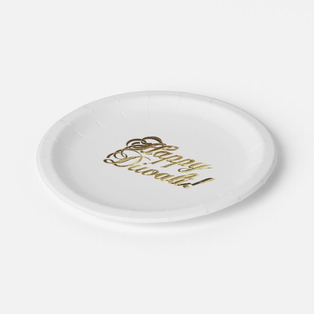 Happy Diwali Imitats Gold Foil Typografie Elegante Pappteller (Schrägansicht)