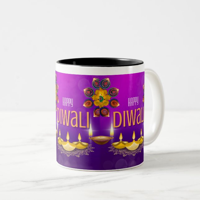 Happy Diwali indian Festival of Lights Zweifarbige Tasse (VorderseiteRechts)