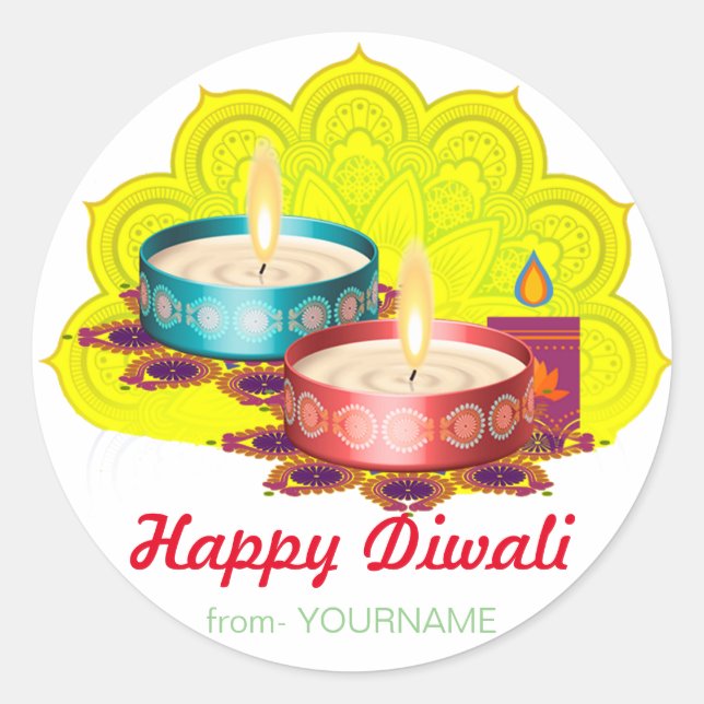 Happy Diwali Label Runder Aufkleber (Vorderseite)