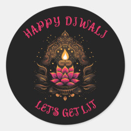 Happy Diwali Let's Get Lit Festival of Lights Runder Aufkleber