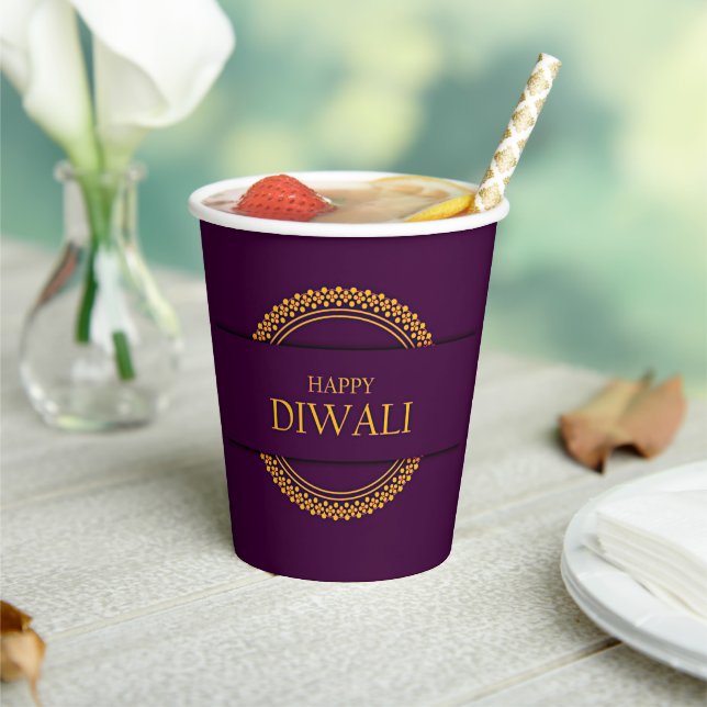 Happy Diwali Lila Gold Elegante Pappbecher (In Situ)