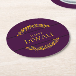Happy Diwali Lila Gold Elegante Runder Pappuntersetzer