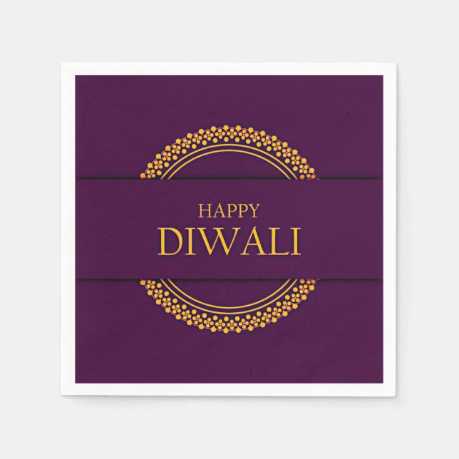 Happy Diwali Lila Gold Elegante Serviette (Vorderseite)