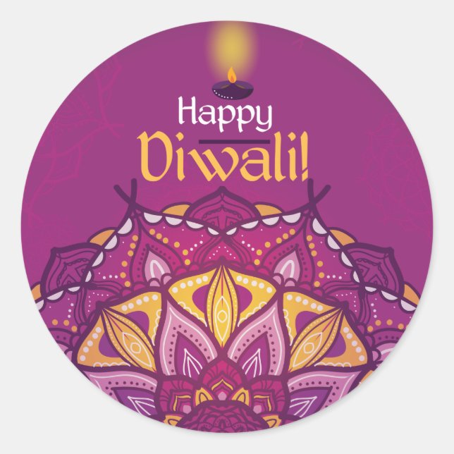 Happy Diwali lila Zierrangoli Runder Aufkleber (Vorderseite)