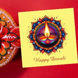 Happy Diwali Mandala Diya Festival of Light Yellow Feiertagskarte