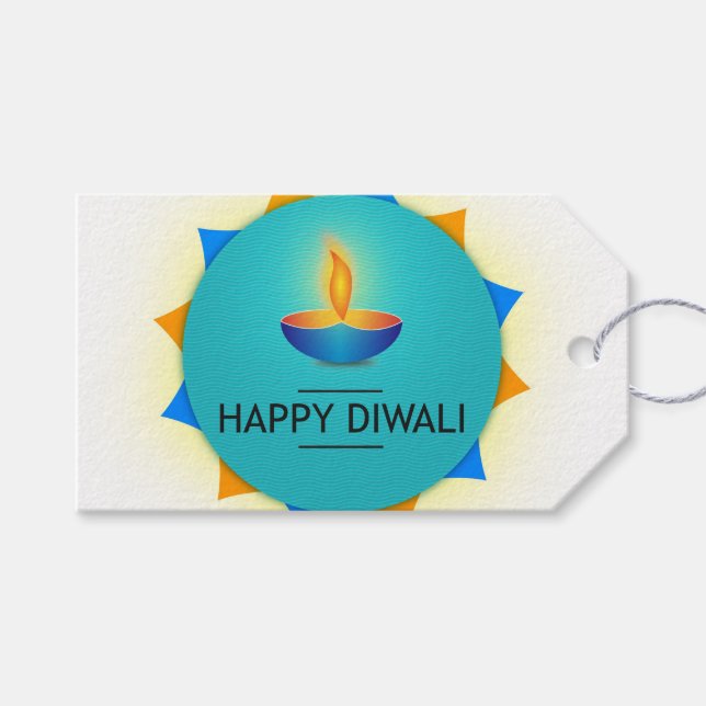 Happy Diwali mit Diya Geschenkanhänger (Vorderseite (Horizontal))