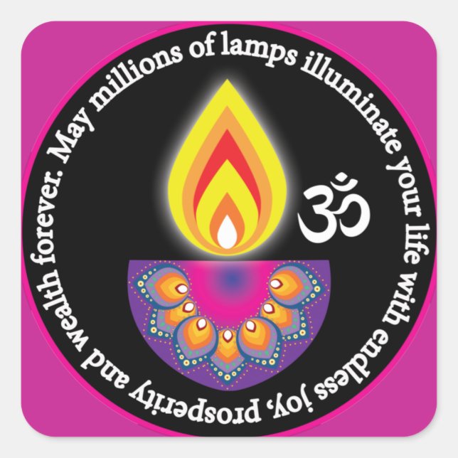 Happy Diwali mit Hindu Wunsch Quadratischer Aufkleber (Vorderseite)