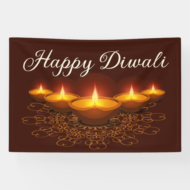 Happy Diwali mit Rangoli und Diya Banner (Horizontal)