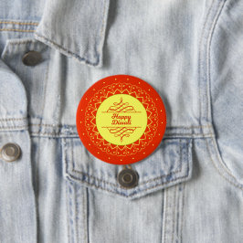 Happy Diwali Orange Cream Mandala Modern Button