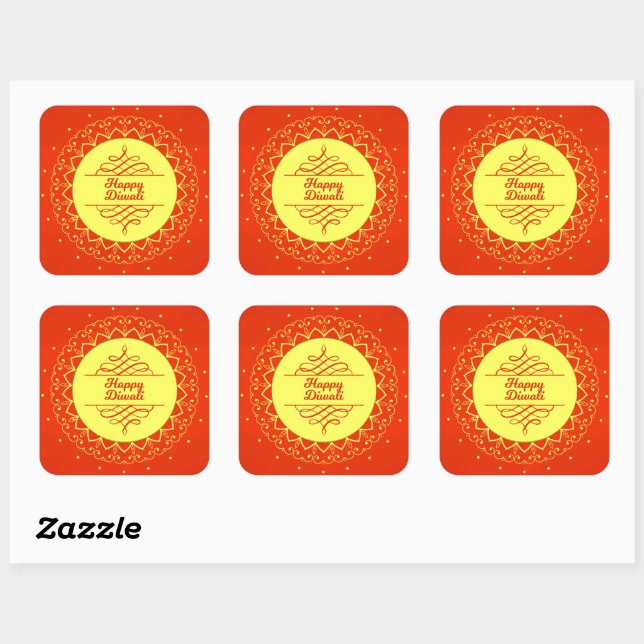 Happy Diwali Orange Cream Mandala Modern Quadratischer Aufkleber (Blatt)
