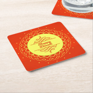 Happy Diwali Orange Cream Mandala Modern Rechteckiger Pappuntersetzer