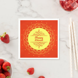 Happy Diwali Orange Cream Mandala Modern Serviette