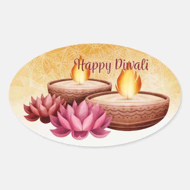 Happy Diwali Ovaler Aufkleber (Vorderseite)