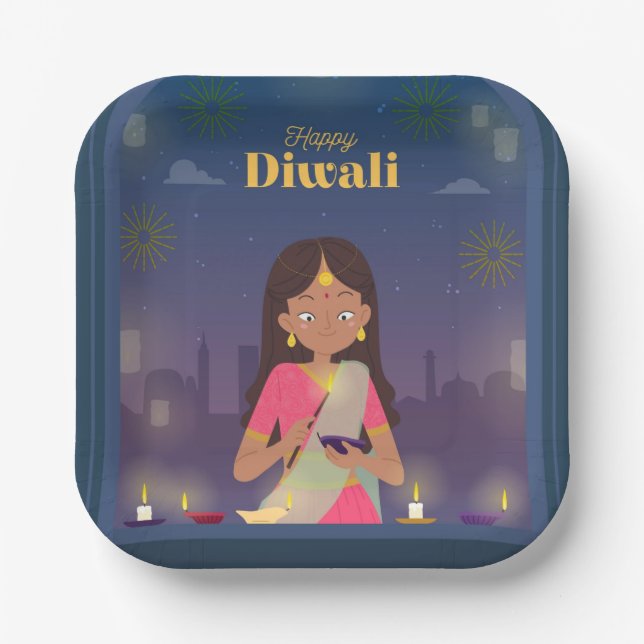 Happy Diwali Pappteller (Vorderseite)