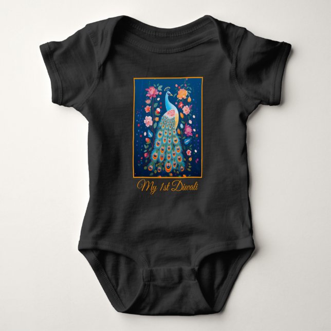 Happy Diwali Peacock & Blume Baby Strampler (Vorderseite)