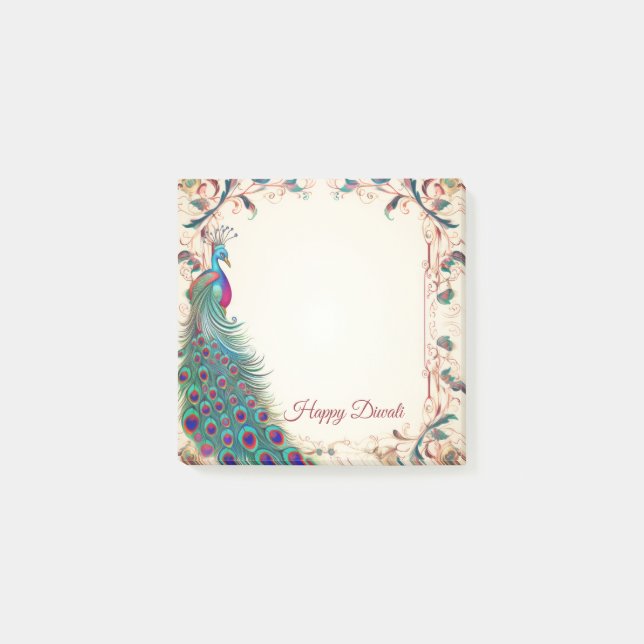 Happy Diwali Peacock Border Post-it Klebezettel (Vorderseite)