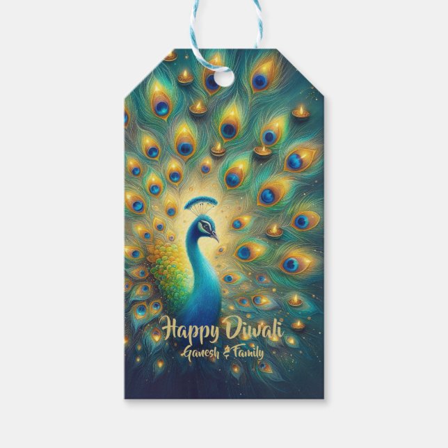 Happy Diwali Peacock Geschenkanhänger (Vorderseite)