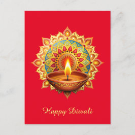 Happy Diwali Rangoli Diya Festival of Light Red Feiertagspostkarte