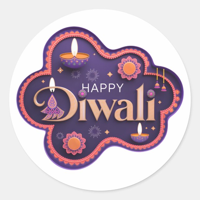 Happy Diwali Runder Aufkleber (Vorderseite)