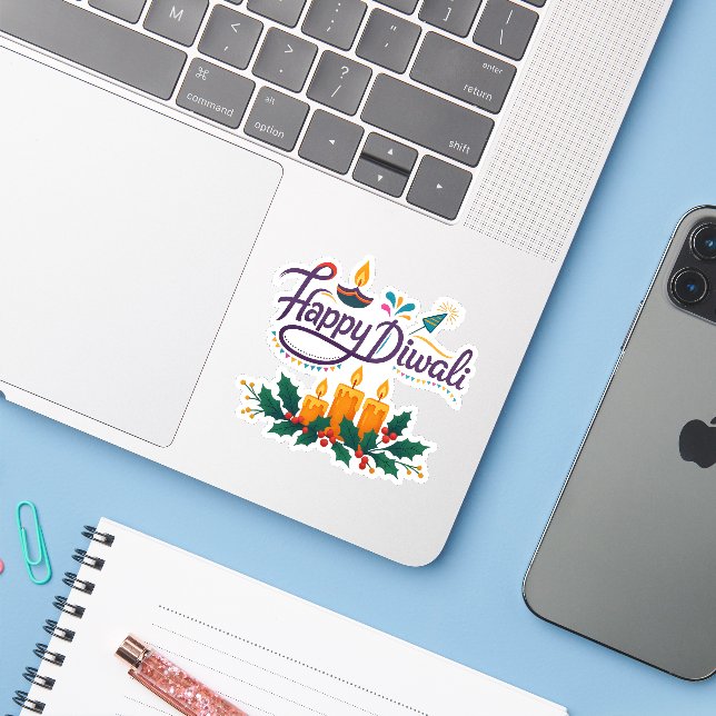 Happy Diwali Sticker Sheet | Feierliche Viny (Laptop mit iPhone)