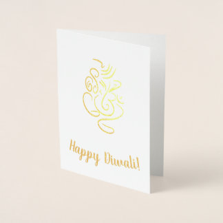 Happy Diwali Text mit Ganesh & Om Foil Line Art Folienkarte