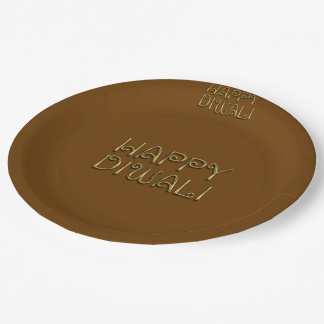 Happy Diwali Typografie Gold Elegante Paper Teller (Schrägansicht)