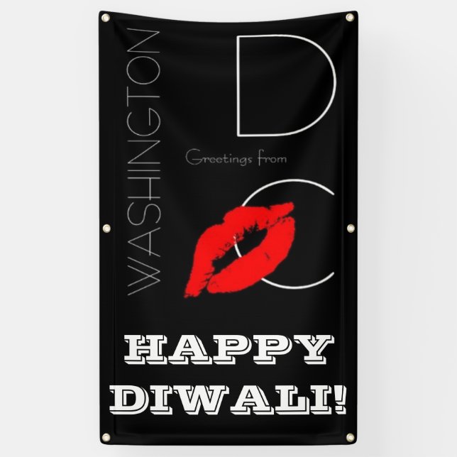 Happy Diwali Washington DC Red Lipstick Kiss Banner (Vertikal)