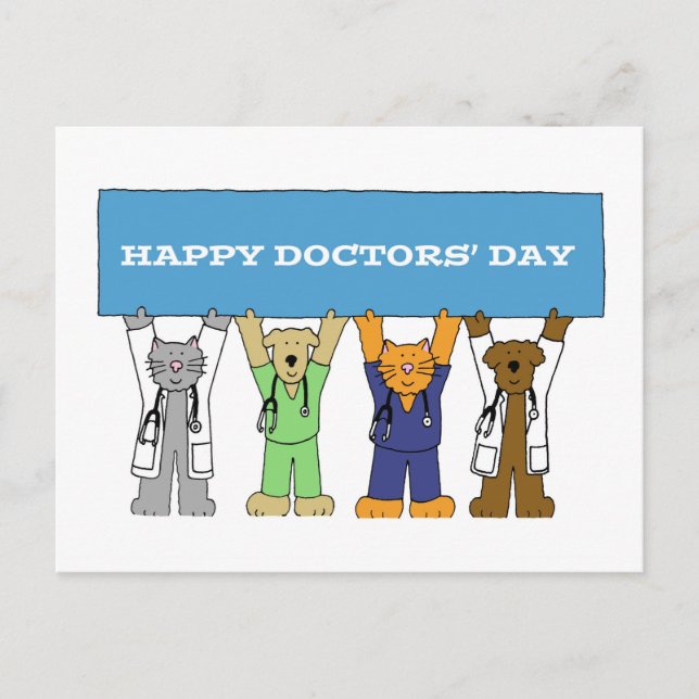 Happy Docs Day Cartoon Pets Postkarte (Vorderseite)