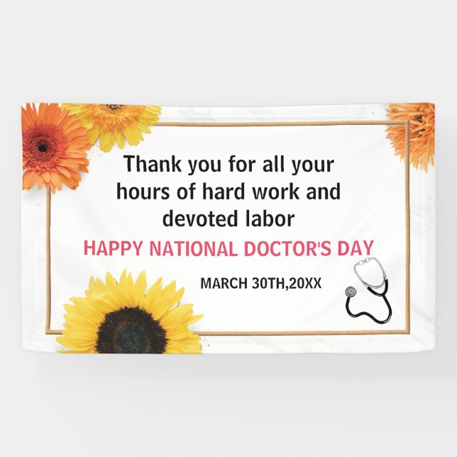Happy Doctors Day Stethoscope & Sonnenblumenrahmen Banner (Horizontal)