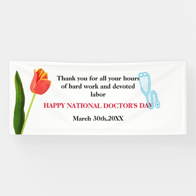 Happy Doctors Day Tulip & Stethoscope Banner (Horizontal)