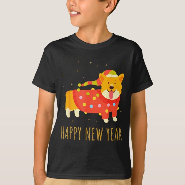 Happy Dog Corgi Celebrating New Year Cozy Christma T-Shirt (Vorderseite)