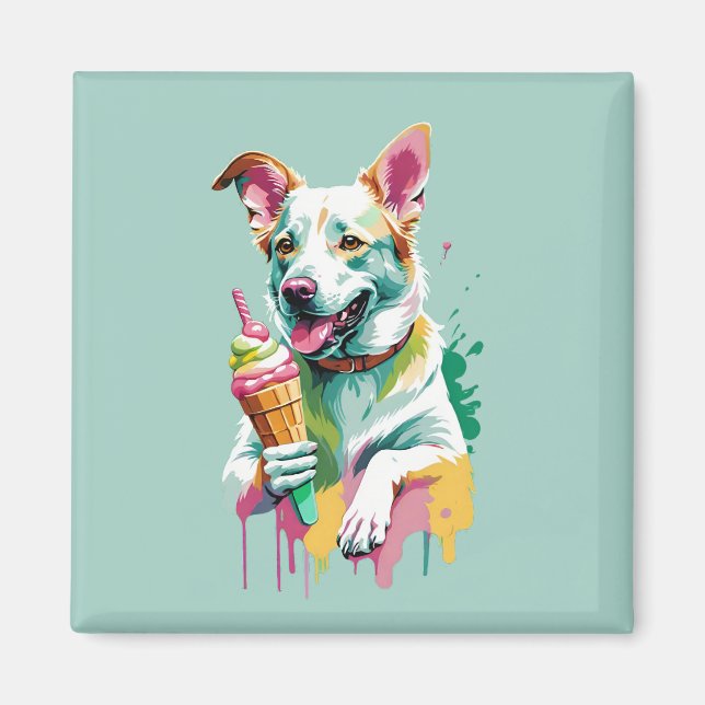 Happy Dog eating an ice-cream Magnet (Vorne)