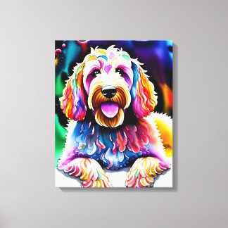 Happy Dog Goldendoodle Wasserfarbskizze Leinwanddruck