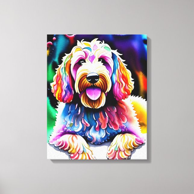 Happy Dog Goldendoodle Wasserfarbskizze Leinwanddruck (Vorderseite)