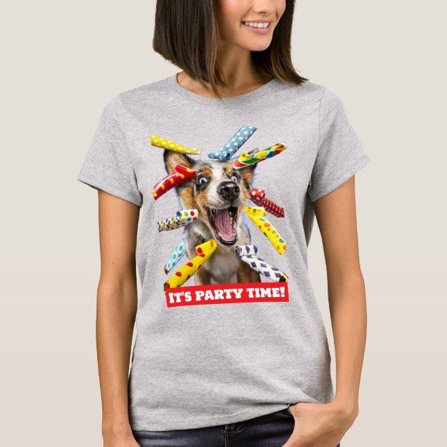 Happy Dog Party Blowers T-Shirt (Vorderseite)