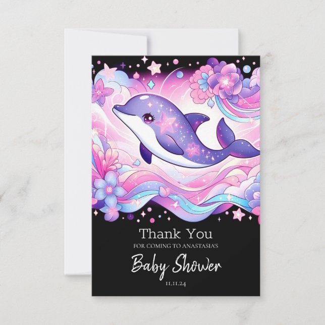 Happy Dolphin Baby Shower Dankeskarte (Vorderseite)