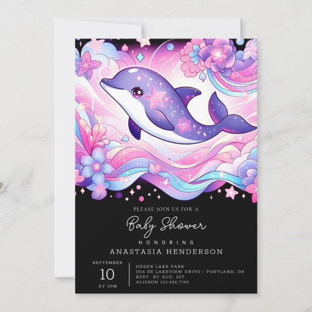 Happy Dolphin Baby Shower Einladung (Vorderseite)