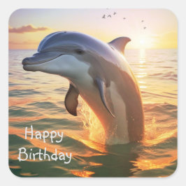 Happy Dolphin Birthday Quadratischer Aufkleber