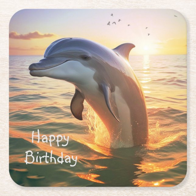 Happy Dolphin Birthday Rechteckiger Pappuntersetzer (Vorderseite)