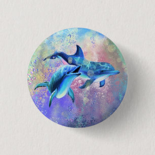 Happy Dolphin Couple Button - Familie - Malerei