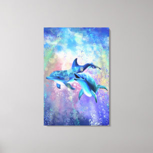 Happy Dolphin Couple Canvas Print - Painting Leinwanddruck