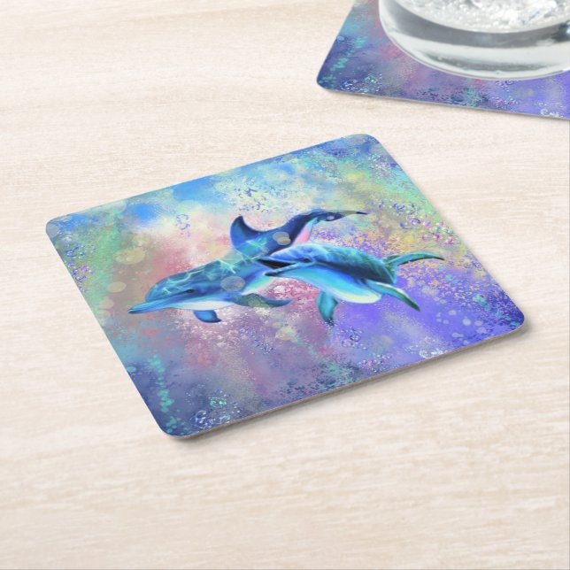 Happy Dolphin Couple Paper Untersetzer (angewinkelt)