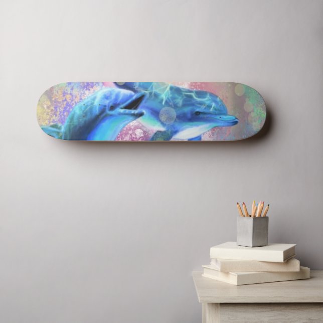 Happy Dolphin Couple Skateboard - Famille (Art mural (Horz))