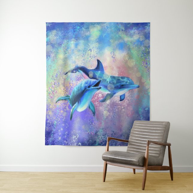 Happy Dolphin Couple Tapestry Family - Malerei Wandteppich (Beispiel)