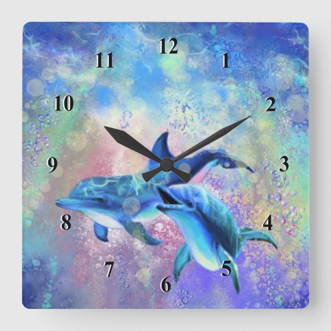 Happy Dolphin Family Horloge murale (Recto)