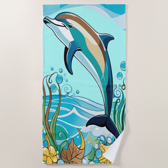 Happy Dolphin Jumping aus dem tropischen Meer Strandtuch (Vorderseite)