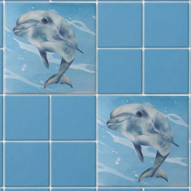 Happy Dolphin Watercolor Beach Ocean Fliese (Von Creator hochgeladen)