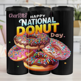 Happy Donut Day: farbenfrohe, gesprenkelte Freuden Thermosbecher