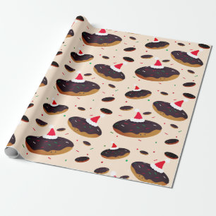 Happy Donut Weihnachtsmannmützen Pattern Chocolat Geschenkpapier