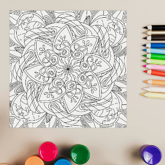 Happy Doodles: Niedliche Blume-Farbseite für Kinde Poster